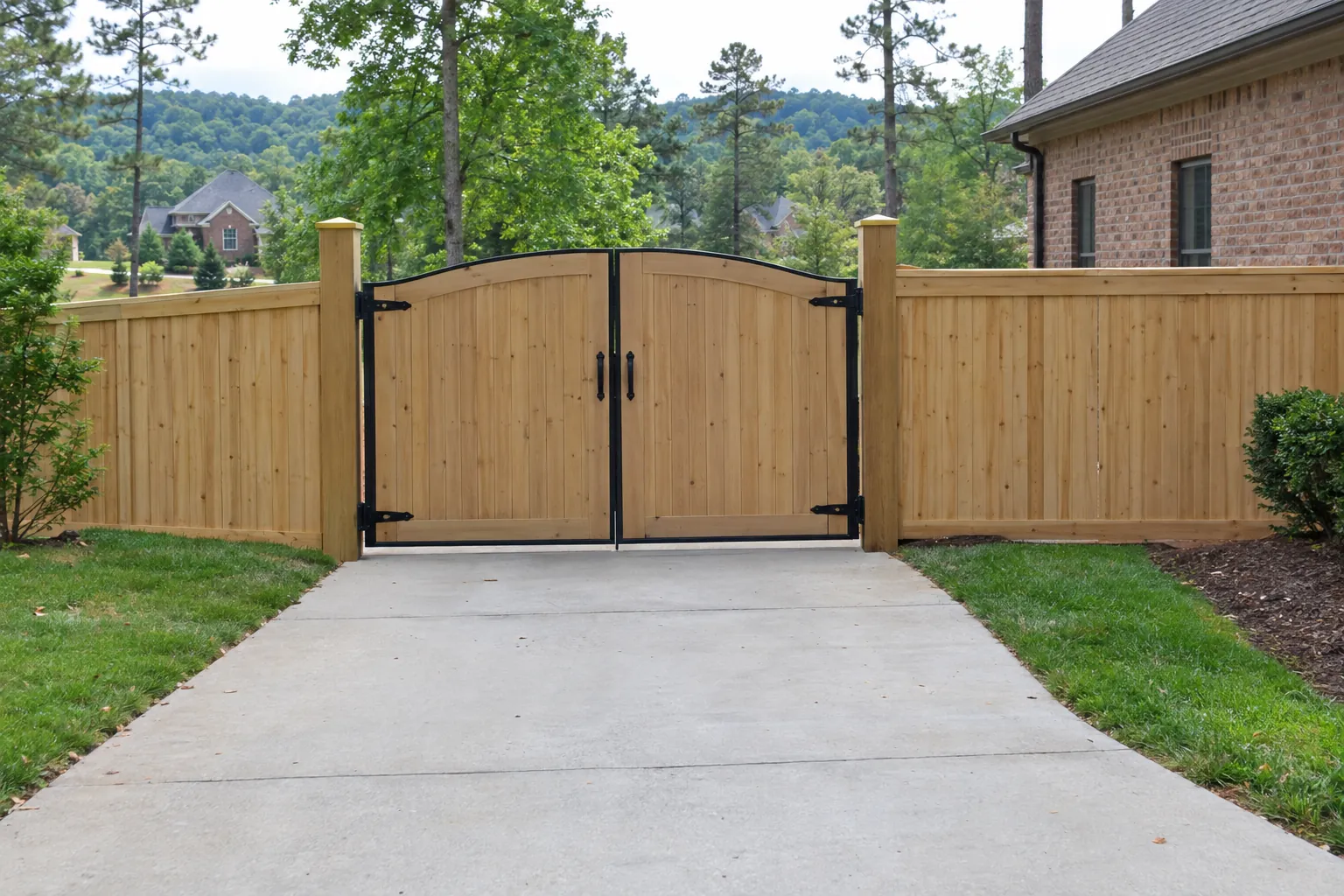 New double wood driveway gate in Birmingham, AL